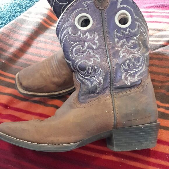 š¤ Ariat Purpleāand Brown Leather Square Toe Cowboy Boots Size 4.5 - Picture 3 of 9